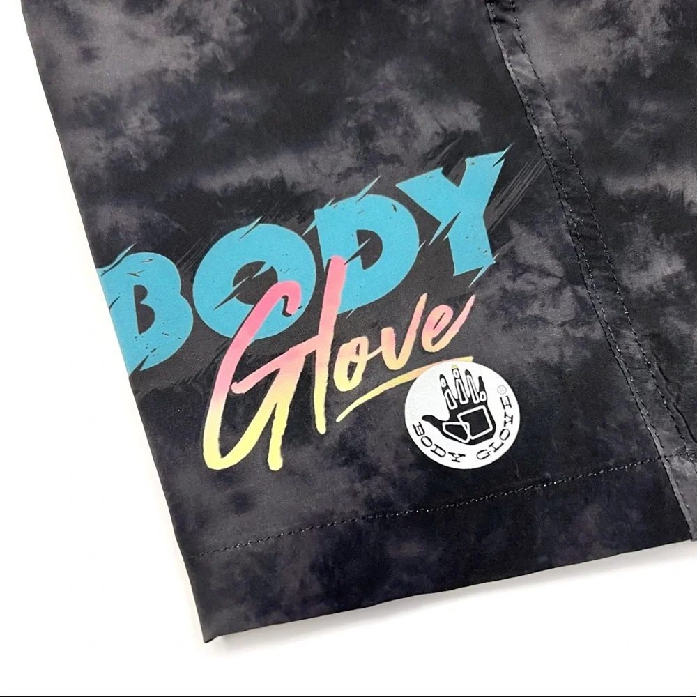 Body Glove Boardshorts Black Tie Dye Logo 21” Boardwalk Swim Shorts Size Medium